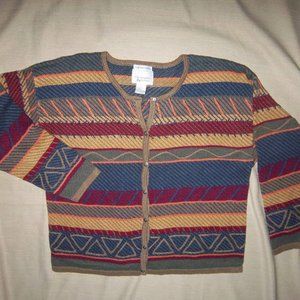 Christopher & Banks hand embroidered cardigan sweater ~ Aztec design